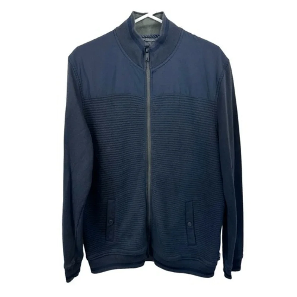 Ted Baker Mens Blue Solid Textured Mixed Media Full Zip Bomber Jacket Size 5